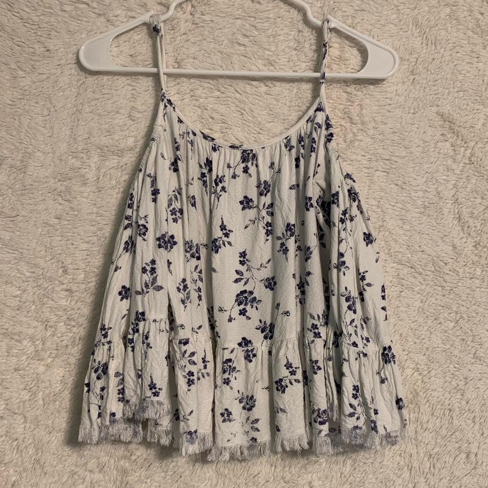 white and blue off the shoulder top